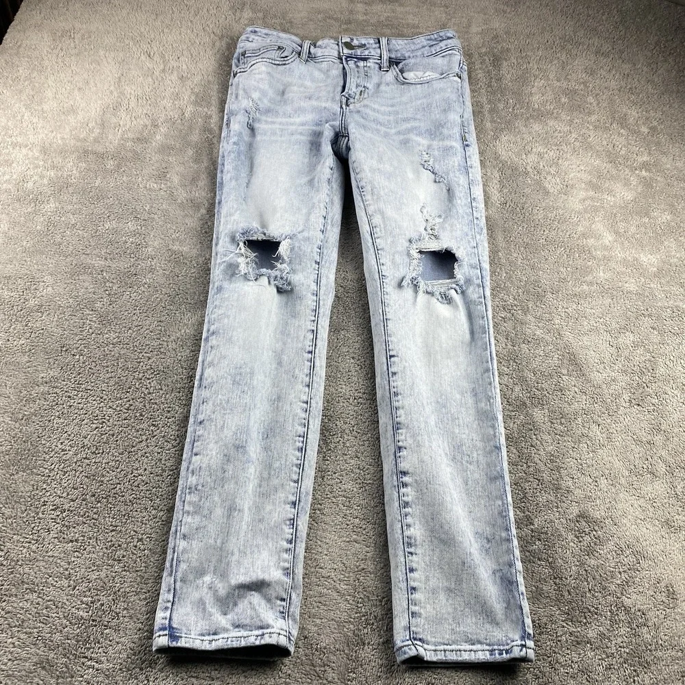 American Eagle Flex Skinny Jeans Mens 30x30 Blue Light Wash Distressed - Picture 1 of 16
